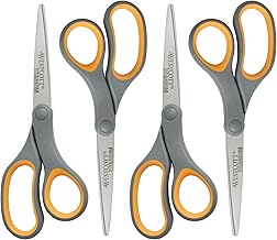 Westcott 8-Inch Titanium Bonded Straight Scissors, Soft Handle, Gray/Yellow, 4-Pack