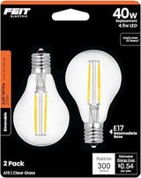 Feit Electric A15 Clear Glass LED Light Bulb, 40W Eq, Soft White, 2 Pack