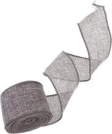 4cm Wide Wired Decorative Wrapping Ribbon Gray Linen-Like Fabric Roll, DIY Craft Supply for Christmas Holiday Packaging and Floral Wreath Making, 5 Yards