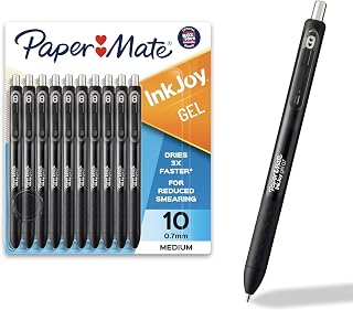 Paper Mate InkJoy Gel Pens, Black, Medium Point (0.7mm), Comfort Grip, 10 Count - Fast Drying Ink, Smooth Writing, Office Supplies (Pack of 12)
