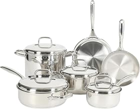 Oster Platinum Sedwick 10-Piece Stackable Stainless Steel Pots and Pans Cookware Set W/Domed Stainless Steel Lids W/TriPly Encapsulated Base - Induction Safe
