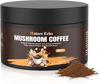 Nature Echo 20-in-1 Mushroom Coffee with Ashwagandha, 3.17oz Instant Powder | Lion's Mane, Reishi, Cordyceps, Sugar-free,Low caffeine, Focus, Energy, Immune & Gut support, 30 servings, Keto-friendly