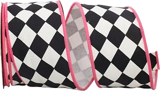 Reliant Ribbon 77254M-029-40F Diamond Classic Wired Edge Ribbon, 2-1/2 Inch X 10 Yards, Black/hot Pink