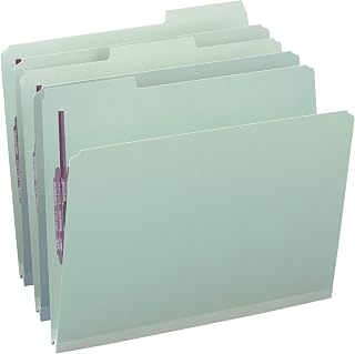 SMEAD Pressboard Fastener File Folder with SafeSHIELD, 2 Prongs, 1/3 Cut Tab, 25 Mm Expansion, Letter Size, Gray, Green, 25 Count, 14931