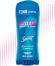 Secret Outlast Antiperspirant Deodorant for Women, 72hr Sweat & Odor Protection, PH Balancing Minerals, Clear Gel, Unscented 3.4 oz