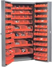 Global Industrial Bin Cabinet with 40 Inner & 96 Door Red Bins, Unassembled, 38x24x72