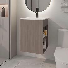 18" Froid Bathroom Vanity, 1 Door, 3 Shelves, Smokey Oak - Bathroom – Bathroom Vanity & Storage Suite for Master Bathrooms, Guest Baths & Small Bathrooms