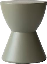 LeisureMod Loft Series Moss Green Fiberstone Side Table - Modern Hourglass Round Pedestal - 18-inch Weather-Resistant Accent for Outdoor Patio and Indoor Living Room Decor