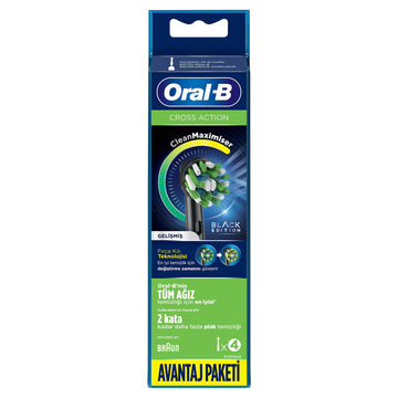 Replacement Toothbrush Head Cross Action Black by Oral-B – 4 Count (Pack of 1), Nylon, Black Colour, Model 4210201355724