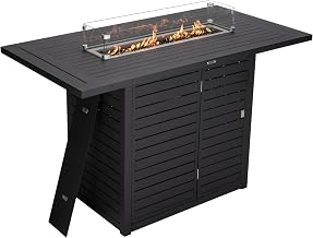 LeisureMod 68" Wide Rectangular Outdoor Fire Pit Bar Table in Powder-Coated Aluminum with Lid Glass Guard and Tank Holder Slats Design for Patio, Garden, Deck, and Backyard Use Chelsea Collection