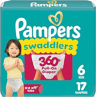 Pampers Diapers - Swaddlers 360° - Size 6, 17 Count, up to 100% Leakproof Comfy Dry Fit, Designed for Easy Changes, Pull On Baby Diaper
