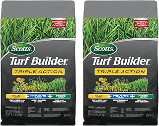 Scotts Turf Builder Triple Action1, 33.94 lbs. (2-Pack) | Weed Control, Lawn Weed Killer, Crabgrass Preventer, and Grass Fertilizer for Lawns