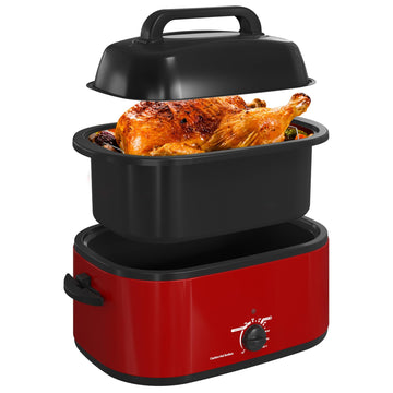 RoyalCraft Electric Roaster Oven, 26 Quart Capacity, Red