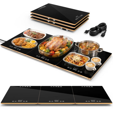 FYY Electric Warming Tray, 13 Temperature Settings, 3-Panel Black