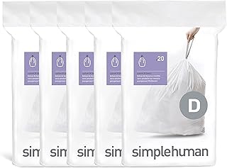 simplehuman Code D 100 Count Custom Fit Liners, Drawstring Kitchen Trash Bags, One-by-One Mess-Free Dispense, Extra Thick & Double Seamed, 50% PCR Plastic, 20 Liter / 5.3 Gallon, White