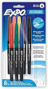 EXPO Wet Erase Markers, Ultra Fine Tip, Assorted Colors, 8 Count