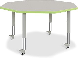 Jonti-Craft Berries 6428JCM130 Octagon Activity Table - 48" X 48", Mobile - Freckled Gray/Key Lime/Gray