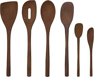 Tovolo Beechwood Cooking Utensils for Cooking Baking Meal Prep Set of 6 Wooden Turner Mixing Slotted Spoon Sandwich Spreader Spoonula Bundle, Long Handle Beechwood Wooden Kitchen Cooking Utensils
