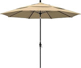 California Umbrella 11' Round Crank Lift, Collar Tilt, Aluminum Pole, Fiberglass Rib Patio Umbrella, Black Finish, Antique Beige