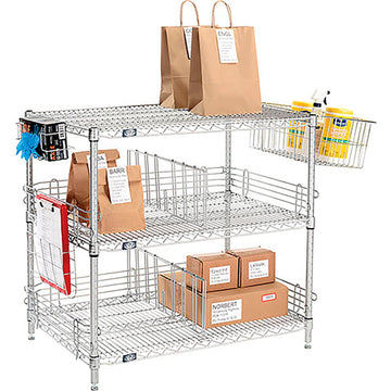 Chrome, To Go Rack, 3 Wire Shelves, Dividers & Ledges, 54"W x 24"D x 34"H by Nexel – Steel, Chrome, Model TG24543C