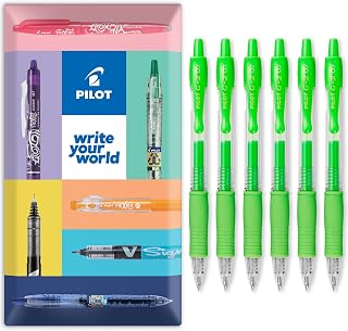 PILOT G-2 07 Neon Green Gel Ink Rollerball Pen, Envelope Pack of 6 | Smear-Free Writing, Cushioned Ergonomic Grip, Convenient Click Mechanism