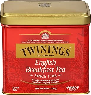 Twinings English Breakfast Loose Tea Tins, 7.05 Ounce Tins (Pack of 6), Smooth, Flavourful, Robust Black Tea Leaves, Caffeinated, Enjoy Hot or Iced