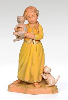 Fontanini by Roman Inc., Filia The Girl with Kittens, 5" Collection, Nativity Figure and Accessories, Hand Sculpted and Painted (3x2x5)