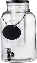 Tablecraft Industrial Collection Glass Beverage Dispenser, 2 gal, Includes Ice Core & Infuser, 8x10x12.75, Chalkboard Necklace