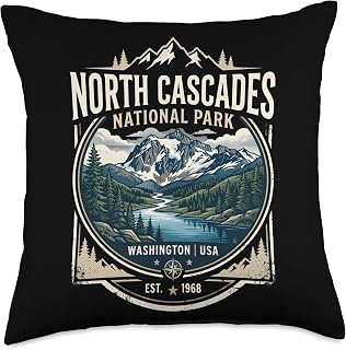 North Cascades National Park Washington USA Vintage Badge Throw Pillow