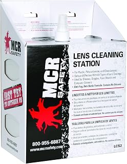 MCR Safety LCS2 Lens Cleaning Station with 16-Ounces Cleaning Solution, 1 Box of 300 Tissues