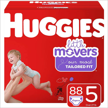 Little Movers Baby Diapers by HUGGIES – Size 5 (88 Count), Fiber, White, Model 10036000495116