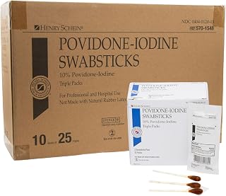Henry Schein 10% Povidone Iodine Swabstick 3's, Sterile Antiseptic, 250 Ct