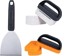 Griddle Cleaning Kit, 8 Pieces, Black/Orange/Silver | Blackstone® BBQ Grill Flat Top Outdoor Accessories, 1 Stainless Steel Griddle Scraper, 3 Scouring Pads & 2 Pumice Stone