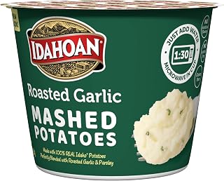 Idahoan Roasted Garlic Mashed Potatoes Cup, 100% Real Idaho® Potatoes, Microwavable, Gluten-Free, 1.5 Ounce (Pack of 10)
