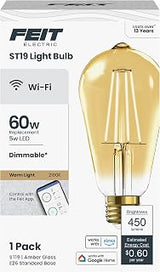 Feit Electric ST19 LED Smart Light Bulb, 60W Eq, Amber 2100K, E26 Base