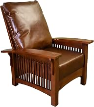 Starlight Canyon Home Solid Wood Leather Accent Chair with Mission-Style Arms, Craftsman Morris Leather Armchair for Living Room, Bedroom, Michael's Cherry