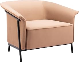 Zuo Burry Accent Chair Tan, Beige Accent Chair, Modern Style, Plain Fabric, Comfy and Durable Polyester Fabric, Steel, Indoor Living, 35.4" W x 32.7" D x 26.8" H, Non-Stackable