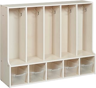 ECR4Kids Streamline 5-Section Toddler Coat Locker with Bench and Bins, Kids Furniture, Clear