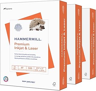 Hammermill Printer Paper, Premium Inkjet & Laser Paper 24 Lb, 8.5 x 11-3 Reams (1500 Sheets) - 97 Bright, Made in the USA, 166140R