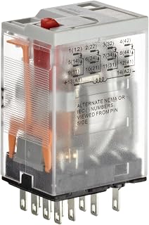 SIEMENS Premium Plug in Relay, Square Base, Narrow, Mechanical Flag, Push to Test, Lock Down Door, LED, 4PDT Contacts, 10A Contact Rating, 24VAC Coil Voltage