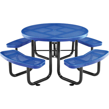 46" Round Picnic Table by Global Industrial – 84 inches x 84 inches x 29.5 inches, Perforated Metal, Blue, Model 262078BL