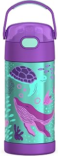 THERMOS FUNTAINER Water Bottle with Straw, 12oz, Ocean Pals | Kids Stainless Steel Insulated Water Bottle, Keeps Drinks Cold Longer for School & Play, BPA-Free