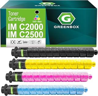 GREENBOX IM C2500 C2000 Toner Cartridge 842307 842310 842309 842308, 4 Pack | Compatible for Ricoh Lanier Savin IM C2500 C2000 Series Printers, BK/C/Y/M, Latest Stable Chips