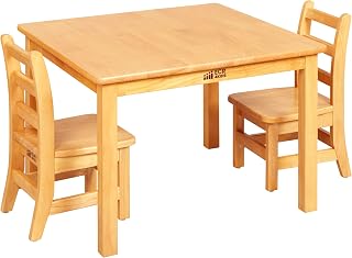 ECR4Kids 30in x 30in Square Hardwood Table with 20in Legs and Two 10in Chairs, Kids Furniture, Honey