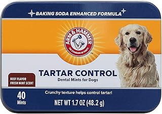 Arm & Hammer Tartar Control Dental Mints for Dogs, Beef Flavor, 40 Count | Reduces plaque and tartar without brushing, freshens breath for medium breeds