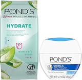 POND’S Hydrate Makeup Remover Wipes, Vitamin Micellar + Crema S 24H Facial Moisturizer with Botanical Extracts, Travel Essentials