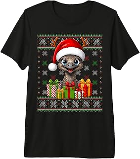 Emu Bird Christmas Ugly Sweaters Festive Santa Hat Xmas Premium Tri-Blend T-Shirt