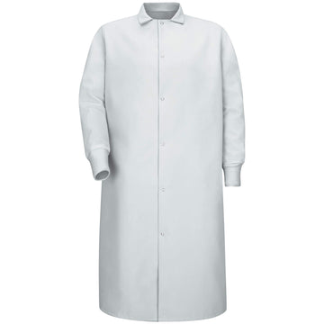 Men's Gripper Front Spun Polyester Pocketless Butcher Coat With Knit Cuffs by Red Kap – Medium, Polyester, White, Model KS60WH RG M