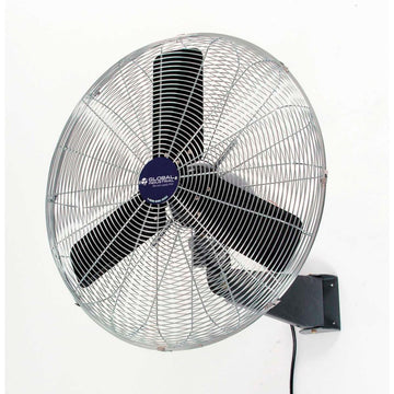 Global Industrial Commercial Wall Mount Fan – Fixed and Oscillating, 24" Diameter, 1/4 HP, 3 Speed, 7525 CFM at 1100 RPM, Tilting Head, For Indoor Use Only