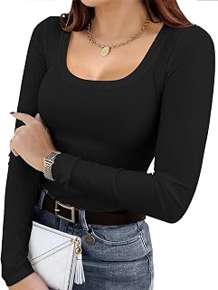 Plus Size Womens Long Sleeve Scoop Neck Ribbed Knit T-Shirt Fitted Casual Basic Tops